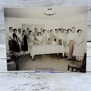Vintage 1950s Black & White Photo Group Party Celebration Family Snapshot